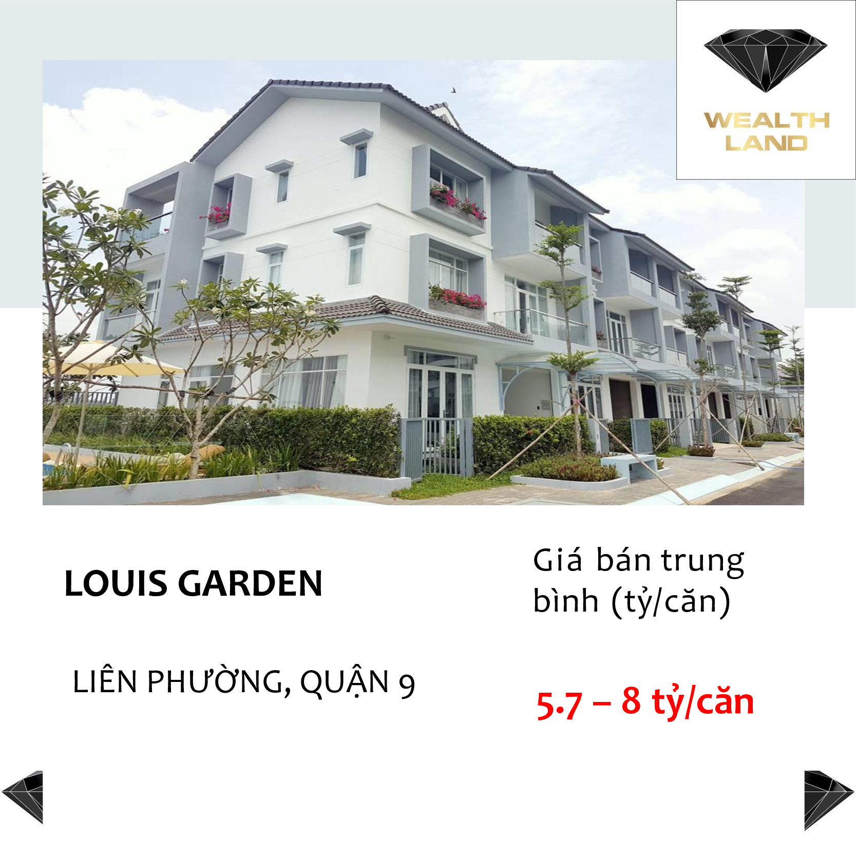 Giá bán biệt thự nhà phố Louis Garden quận 9, HCM