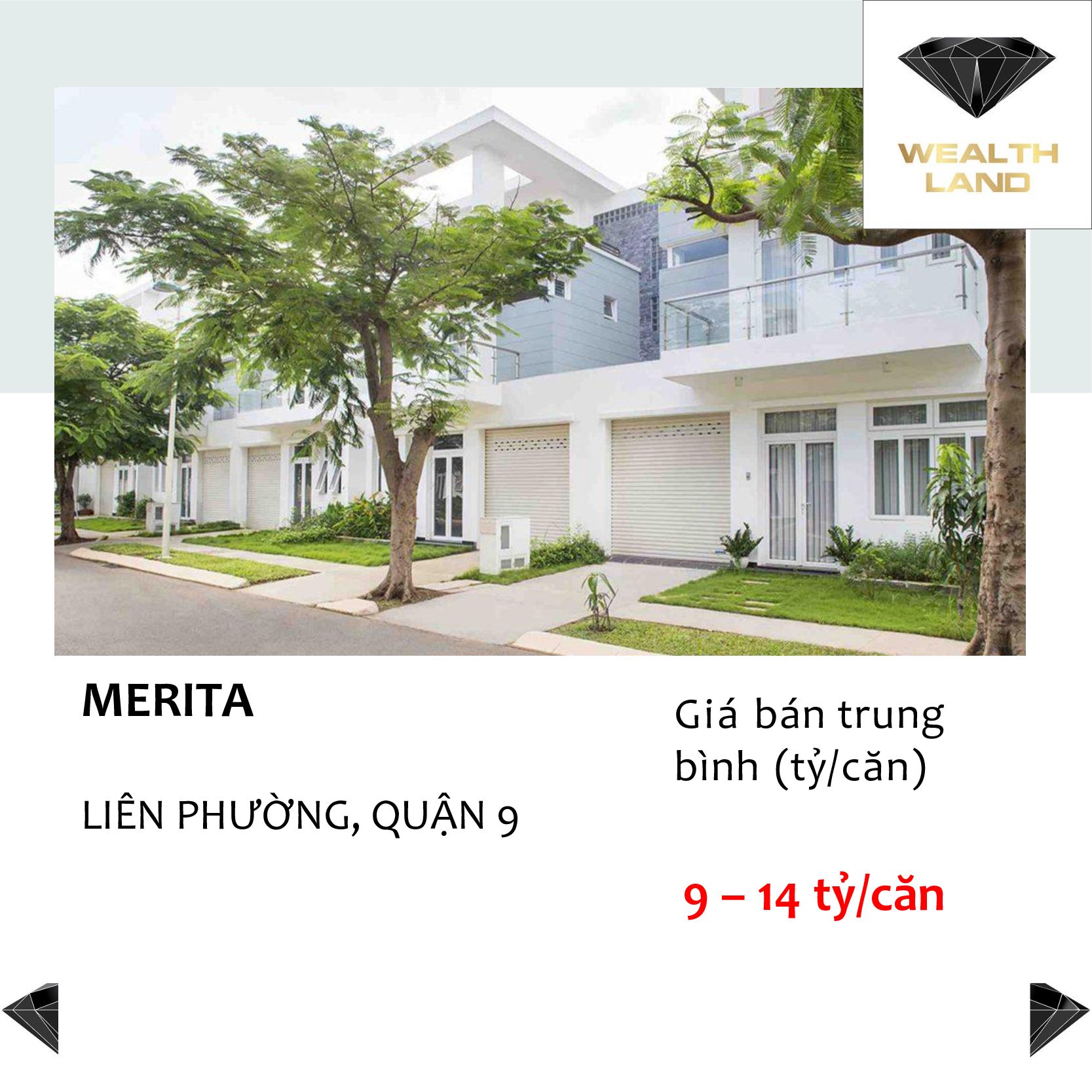 Giá bán biệt thự nhà phố Merita quận 9, HCM